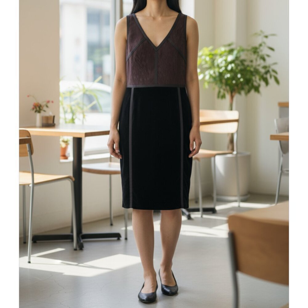 NEW Louis Feraud Brown/Black Jacquard & Velvet Sleeveless Sheath Dress Size 6